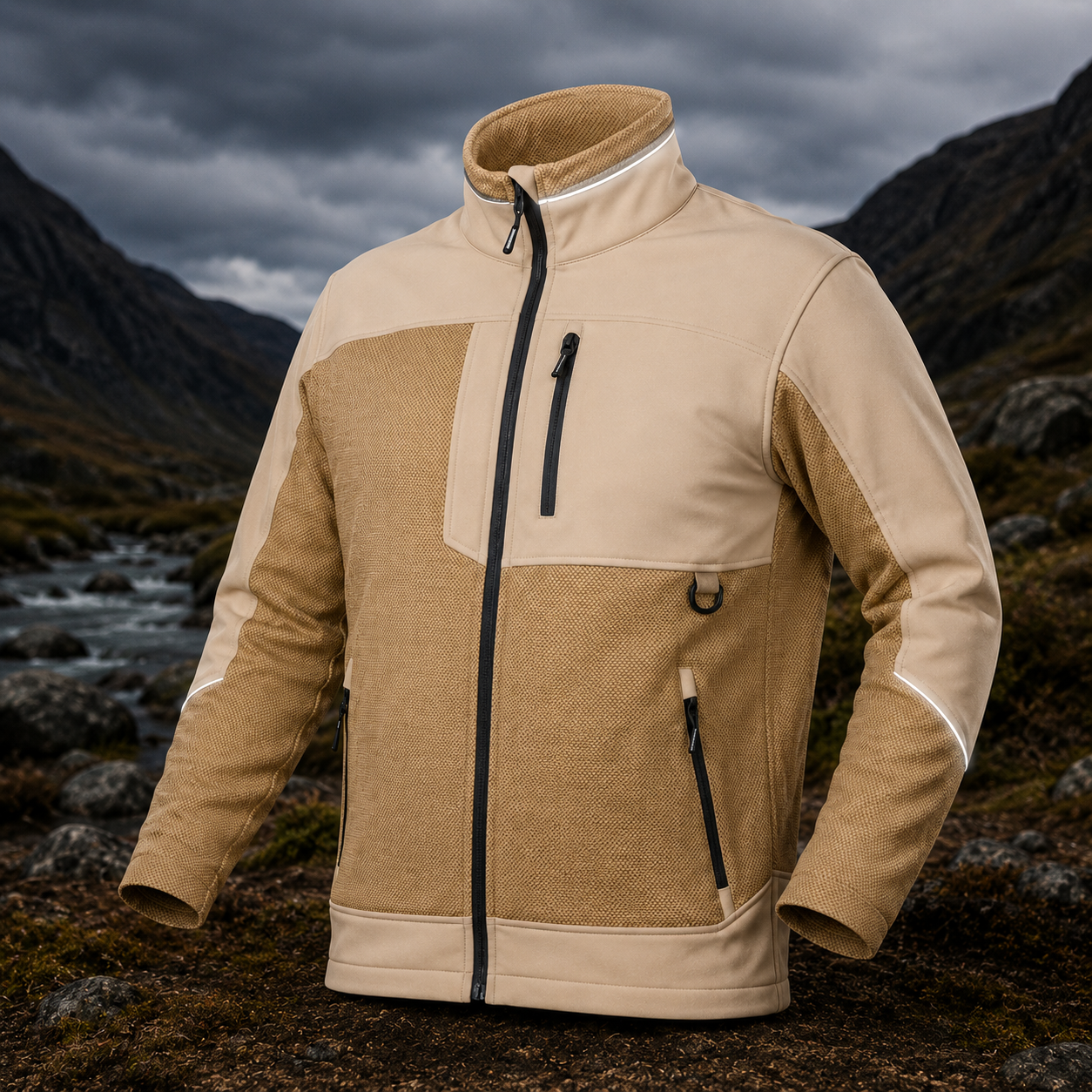 худи против студ и дъжд Мъжко outdoor softshell яке за работа, туризъм и къмпинг – beige - Image 1